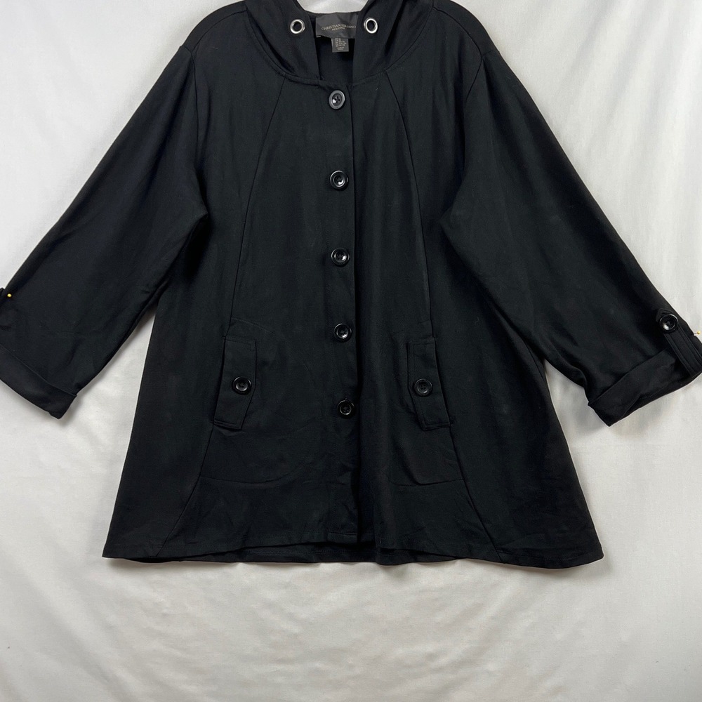 Christian Siriano Swing Jacket Womens 1X Black Hooded Button Front Knit